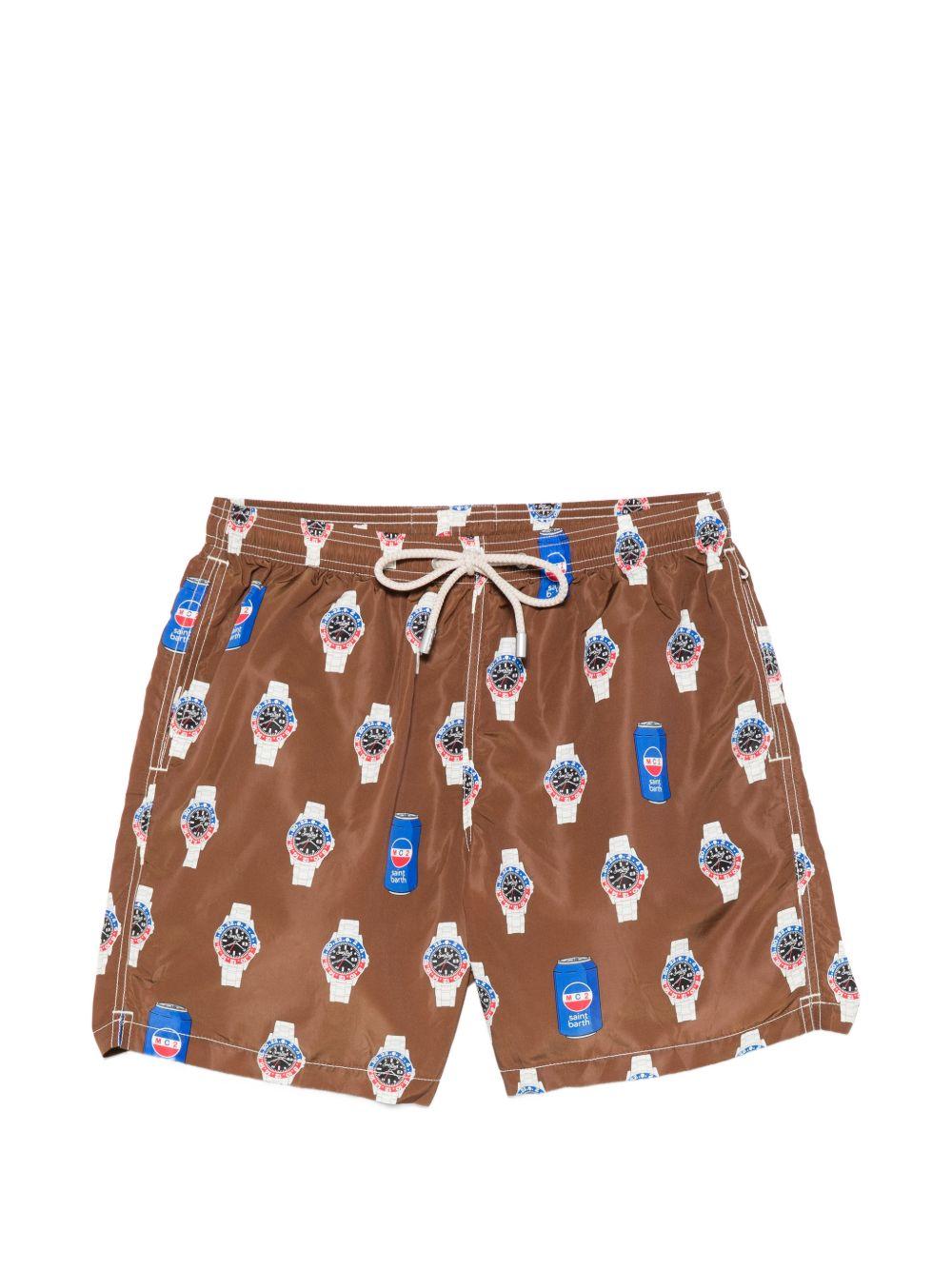 Costume da bagno marrone con stampa all-over 
