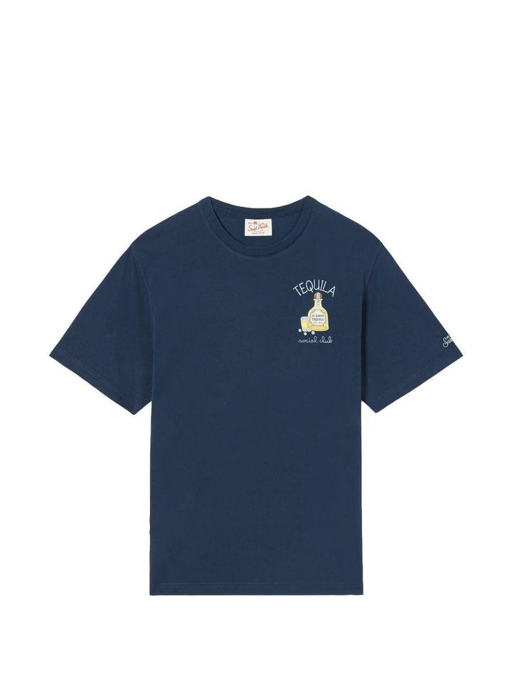 T-shirt blu con stampa grafica 