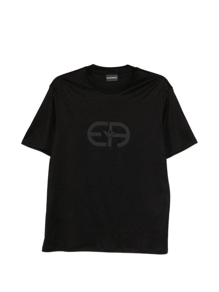 T-shirt girocollo nera con stampa 