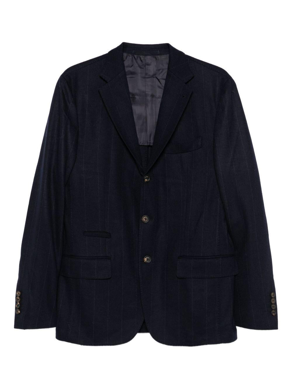 Completo gessato blu scuro in lana 