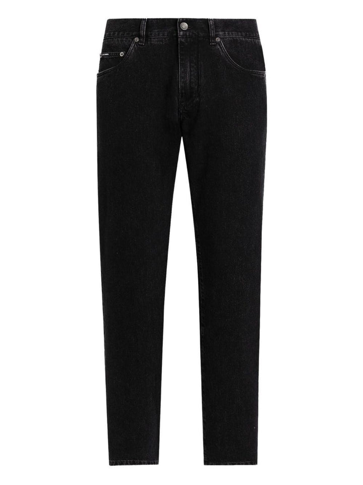 Jeans neri in cotone con applicazione logo