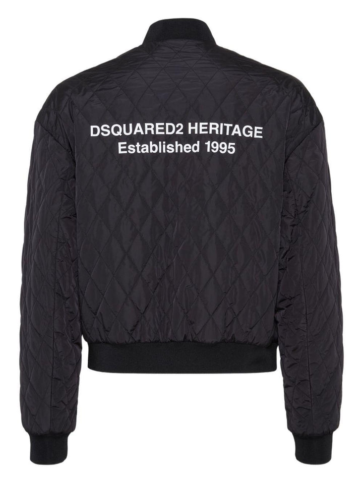 Bomber trapuntato nero con logo sul retro 