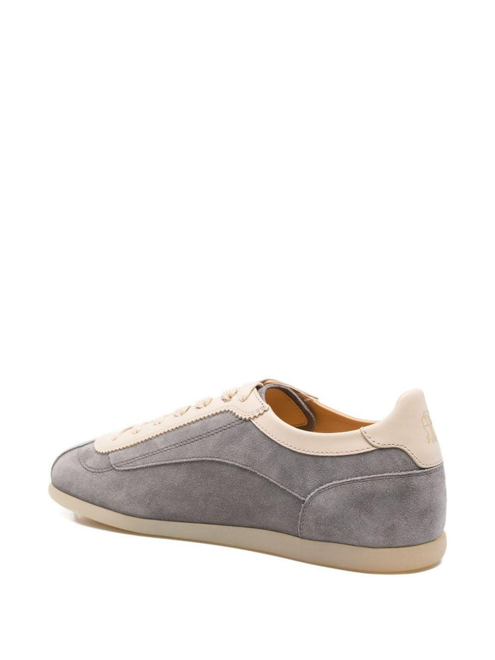 Sneakers grigio medio in pelle scamosciata con punta a mandorla 