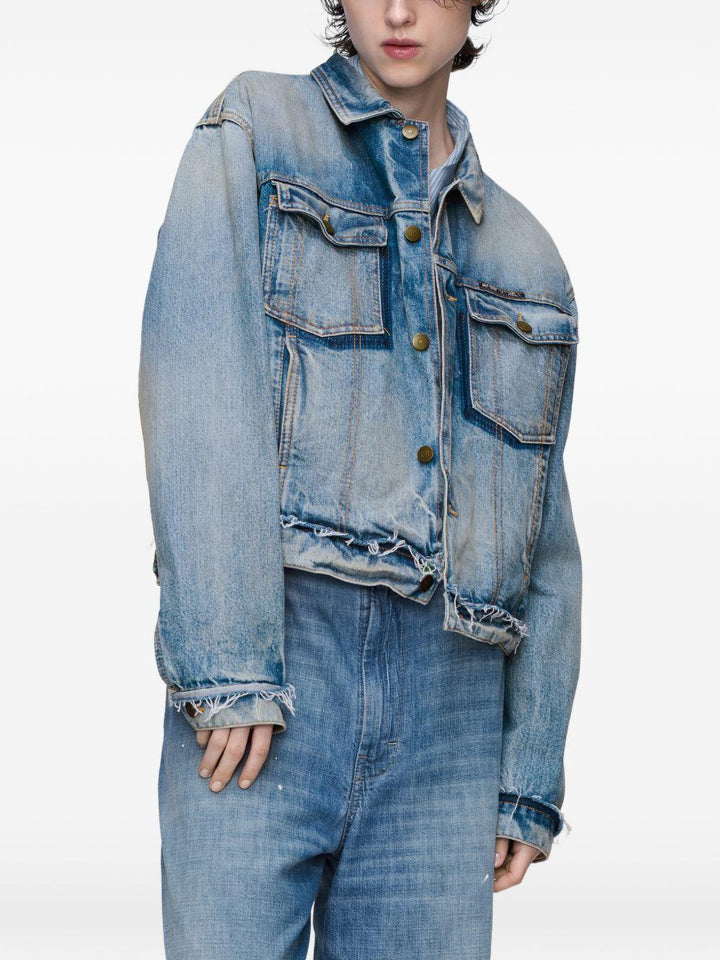Giacca denim con bordi sfrangiati 