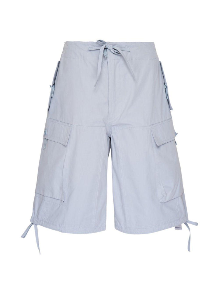 Shorts cargo blu con lacci e tasche laterali 