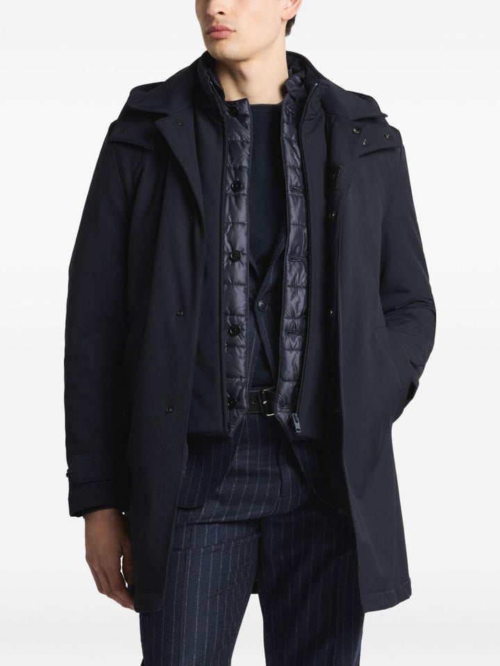 Cappotto blu navy con cappuccio 