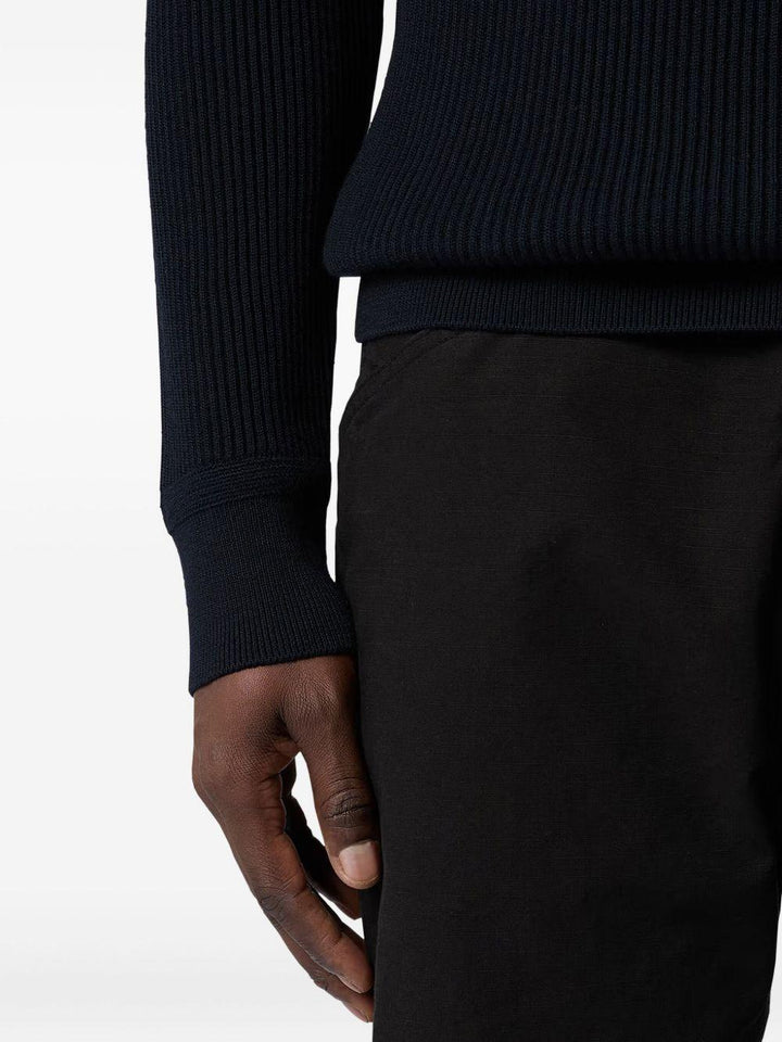 Maglione navy a coste con applicazione logo
