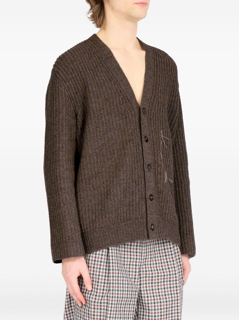 Cardigan marrone scuro in lana a coste 
