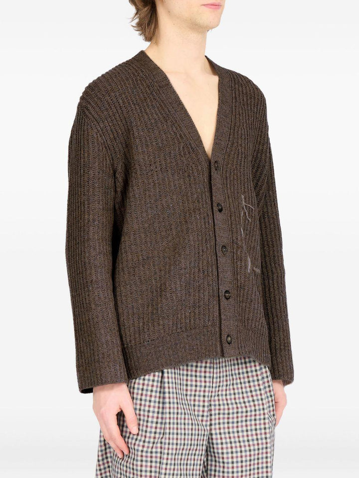 Cardigan marrone scuro in lana a coste 