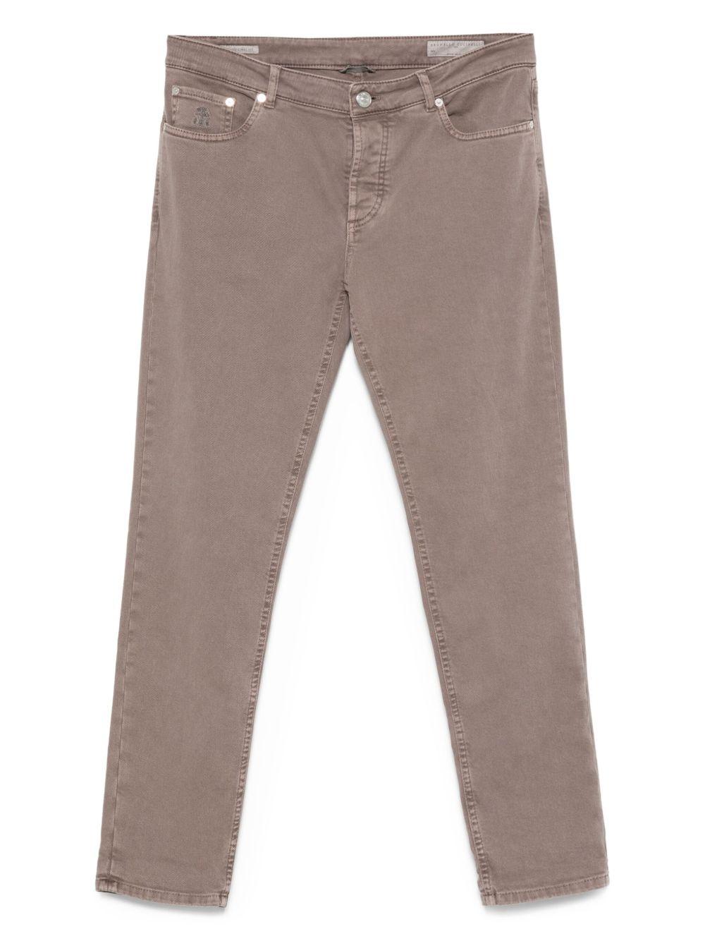 Jeans tortora con ricamo logo 