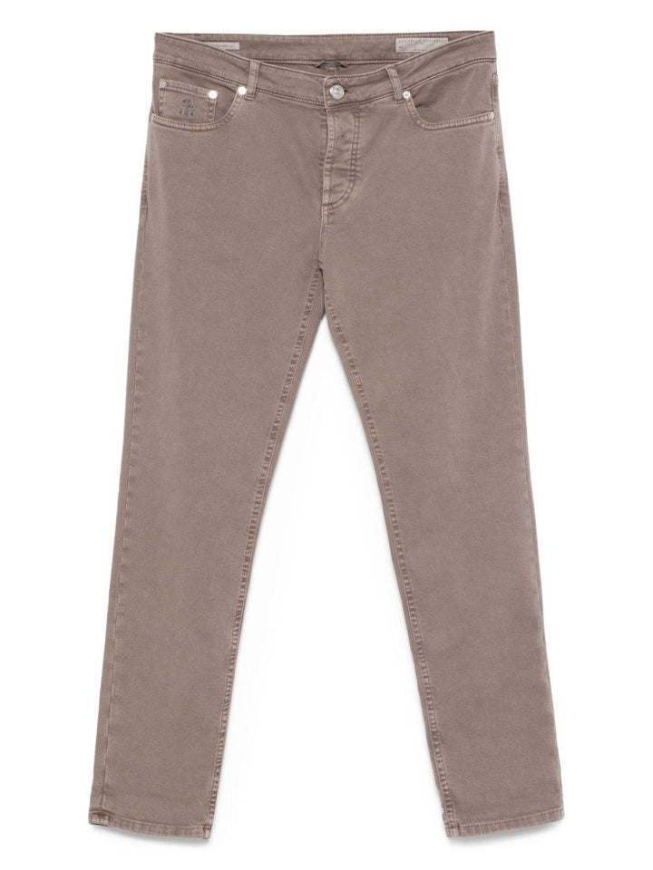 Jeans tortora con ricamo logo 