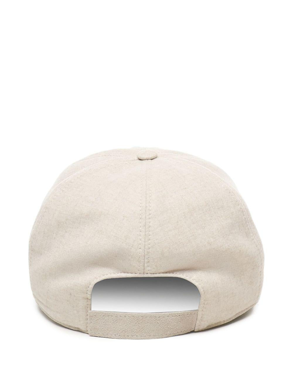 Cappello da baseball beige in lana con visiera curva 