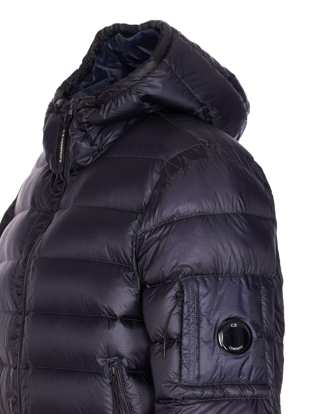 Cappotto blu imbottito con cappuccio e applicazione Compass 