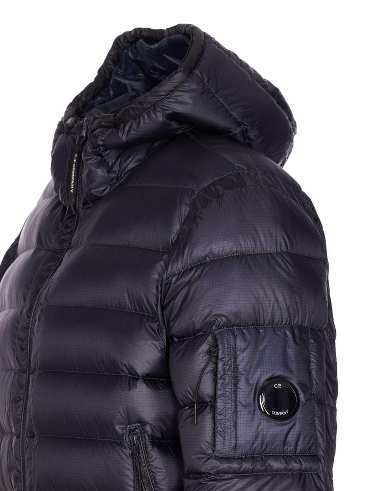 Cappotto blu imbottito con cappuccio e applicazione Compass 