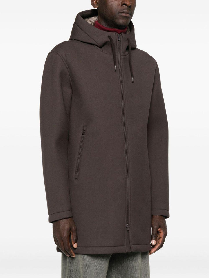 Cappotto marrone con zip e cappuccio 
