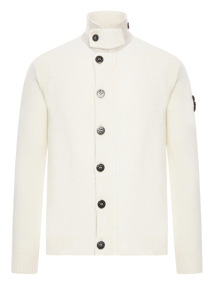 Cardigan avorio con colletto rialzato 