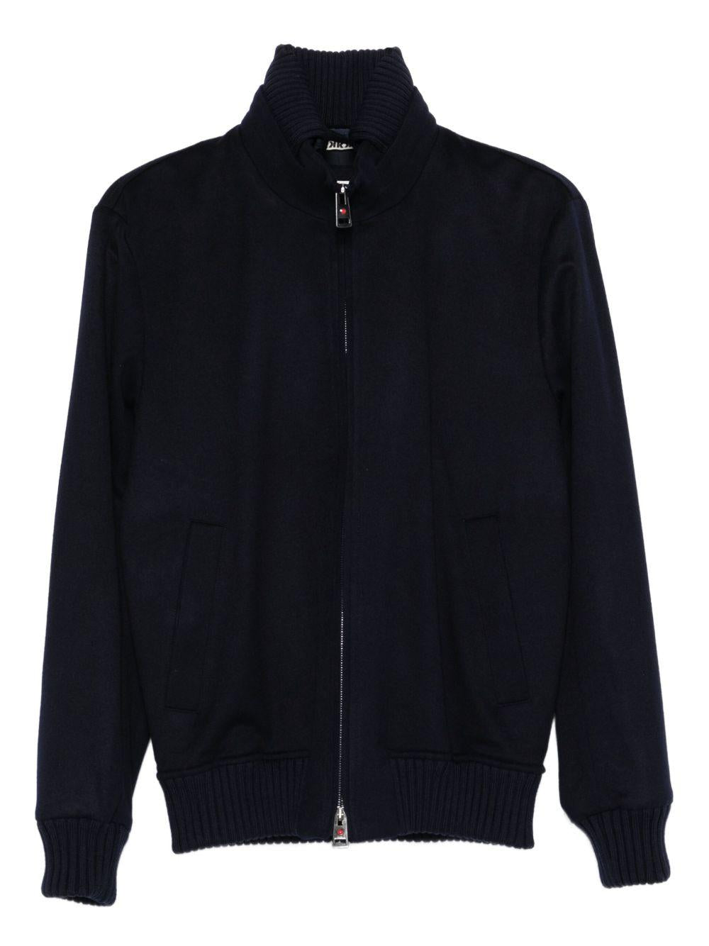 Giacca blu navy a coste con zip 