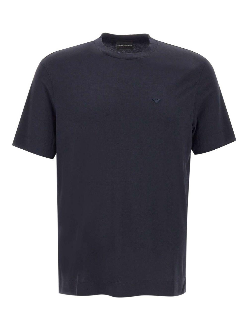 T-shirt girocollo blu con logo ricamato 