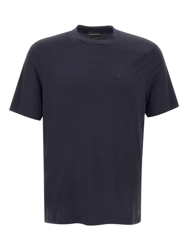 T-shirt girocollo blu con logo ricamato 