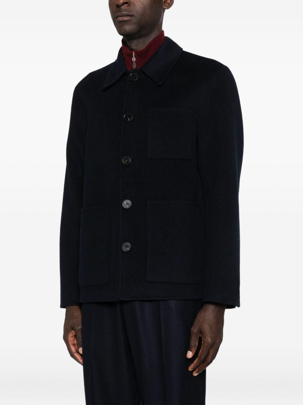 Cappotto navy con colletto a punta 