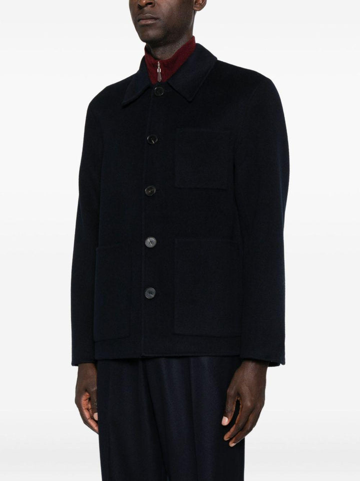 Cappotto navy con colletto a punta 