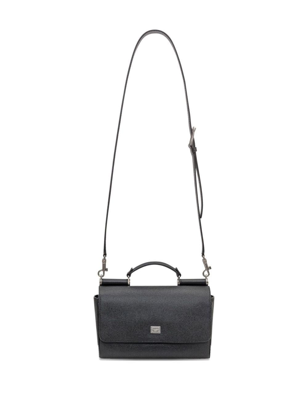Borsa tote nera in pelle con tracolla 