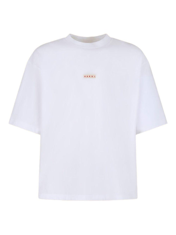 T-shirt bianca in cotone con stampa logo 