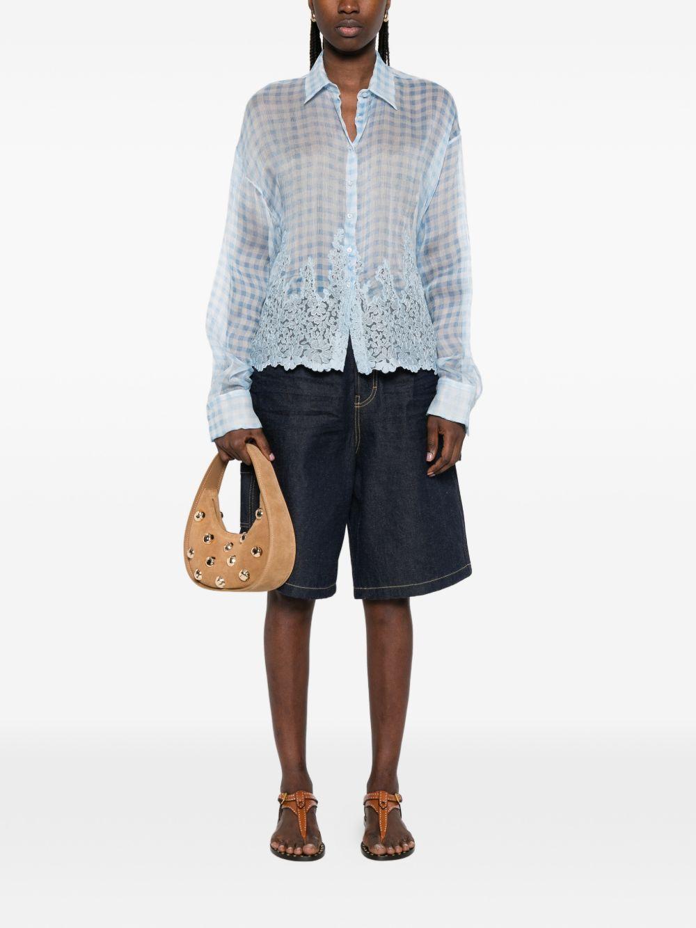 Camicia a quadri con dettagli in pizzo<BR/> 
