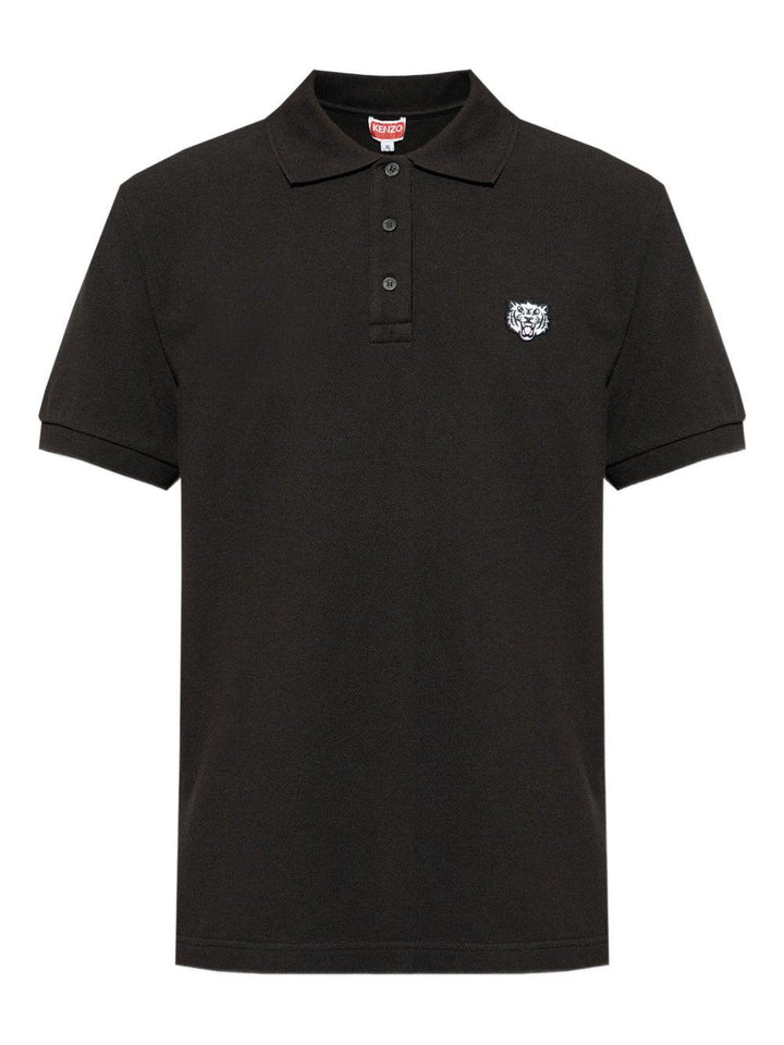 Polo nera con ricamo Tiger 