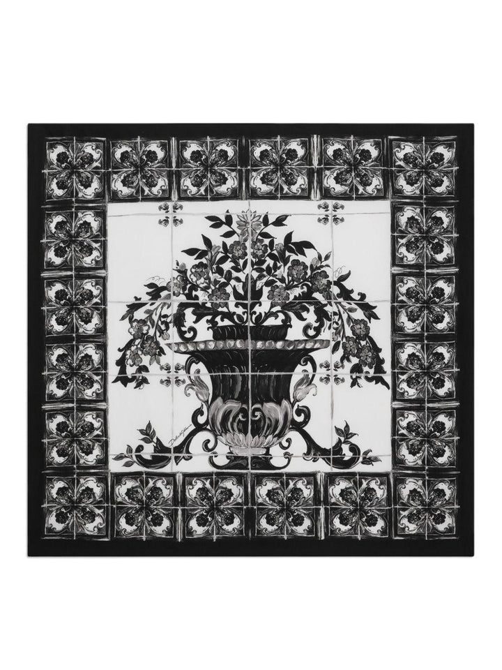 Foulard nero in seta con stampa grafica 