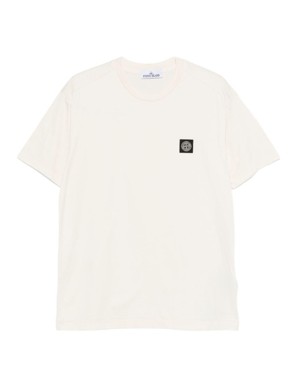 T-shirt avorio con applicazione logo 