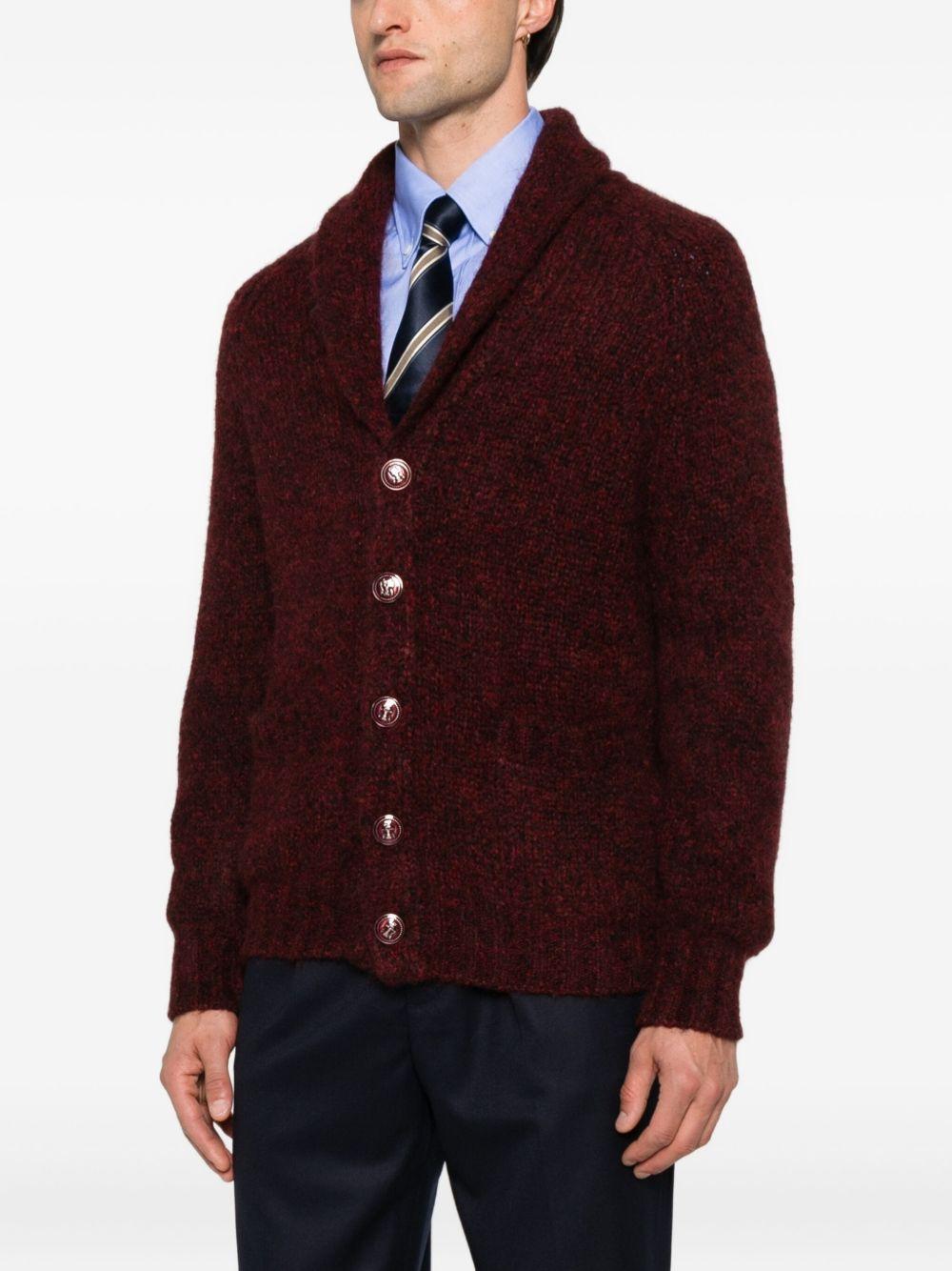 Cardigan bordeaux in cashmere con scollo a scialle 