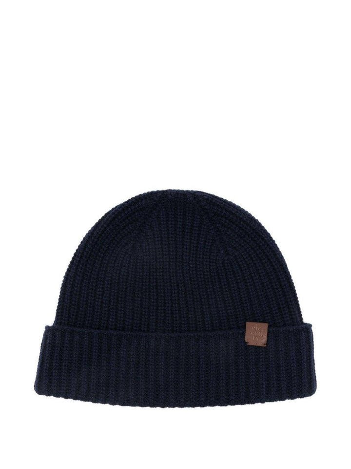 Berretto blu a coste in cashmere 