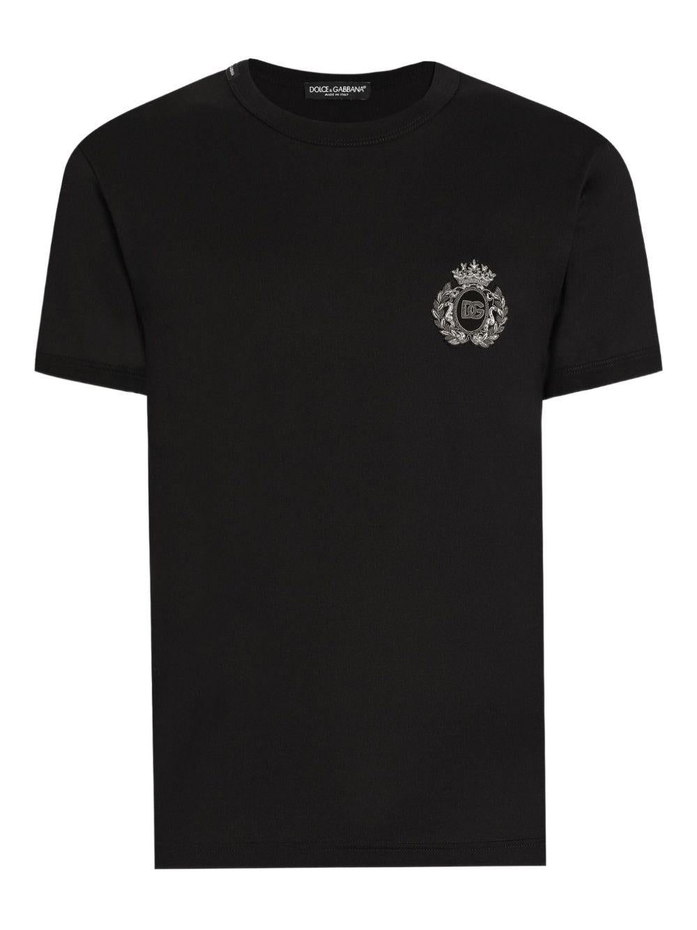 T-shirt nera in cotone con logo ricamato 