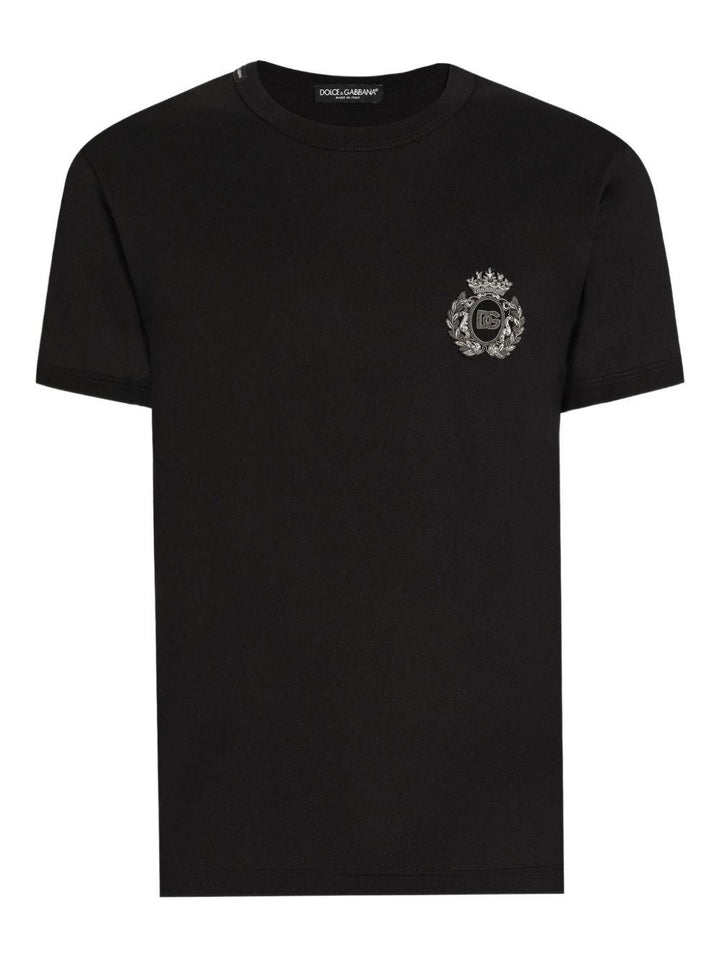 T-shirt nera in cotone con logo ricamato 