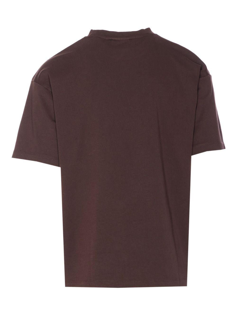 T-shirt marrone a girocollo con logo 