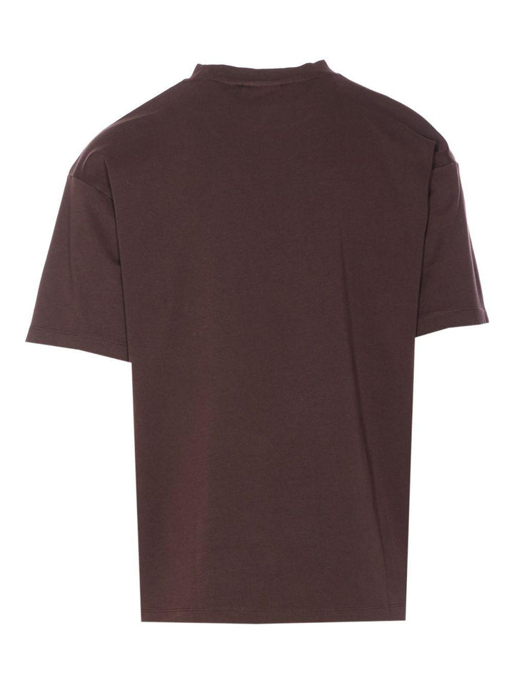 T-shirt marrone a girocollo con logo 
