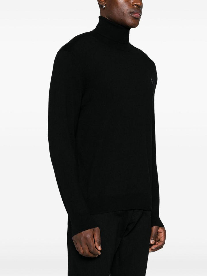 Maglione collo alto nero in lana RWS con ricamo Polo Pony 