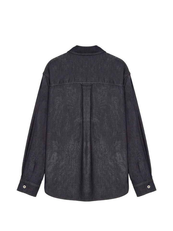 Camicia denim blu con cuciture a contrasto 