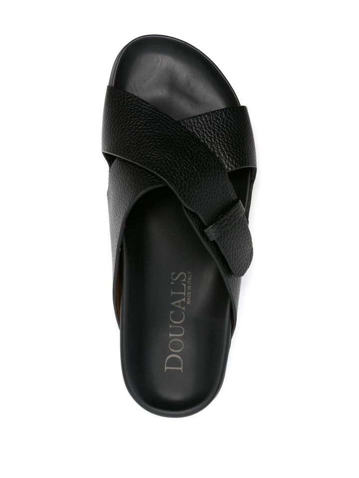 Sandali slides nero con fasce incrociate in pelle 