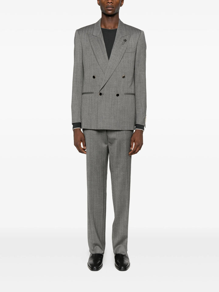 Blazer Grigio Spigato Doppiopetto con rever a lancia 