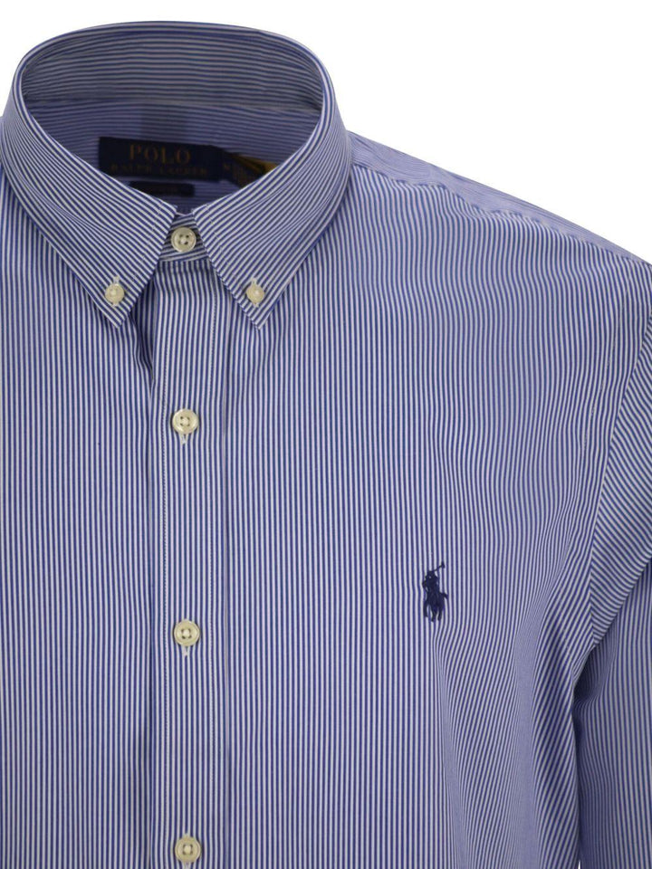 Camicia blu/bianco a righe con logo Polo Pony 