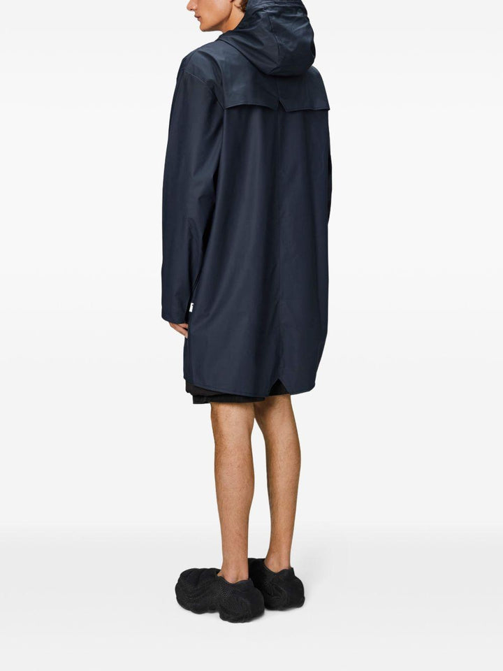 Impermeabile blu navy con cappuccio e coulisse 