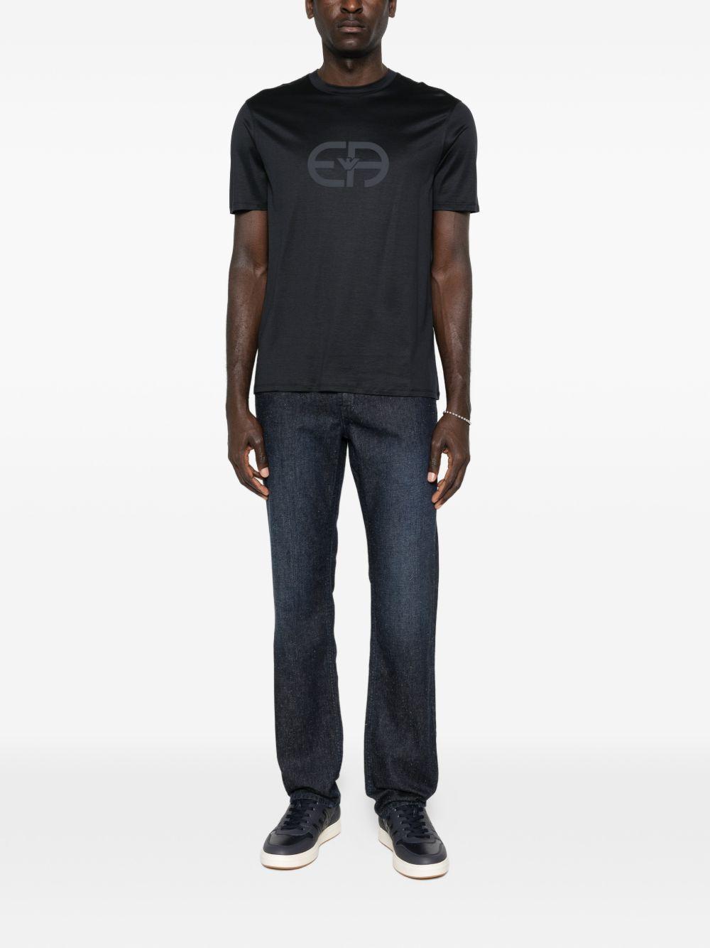 T-shirt girocollo blu con stampa 