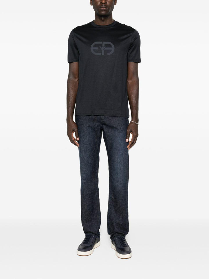 T-shirt girocollo blu con stampa 