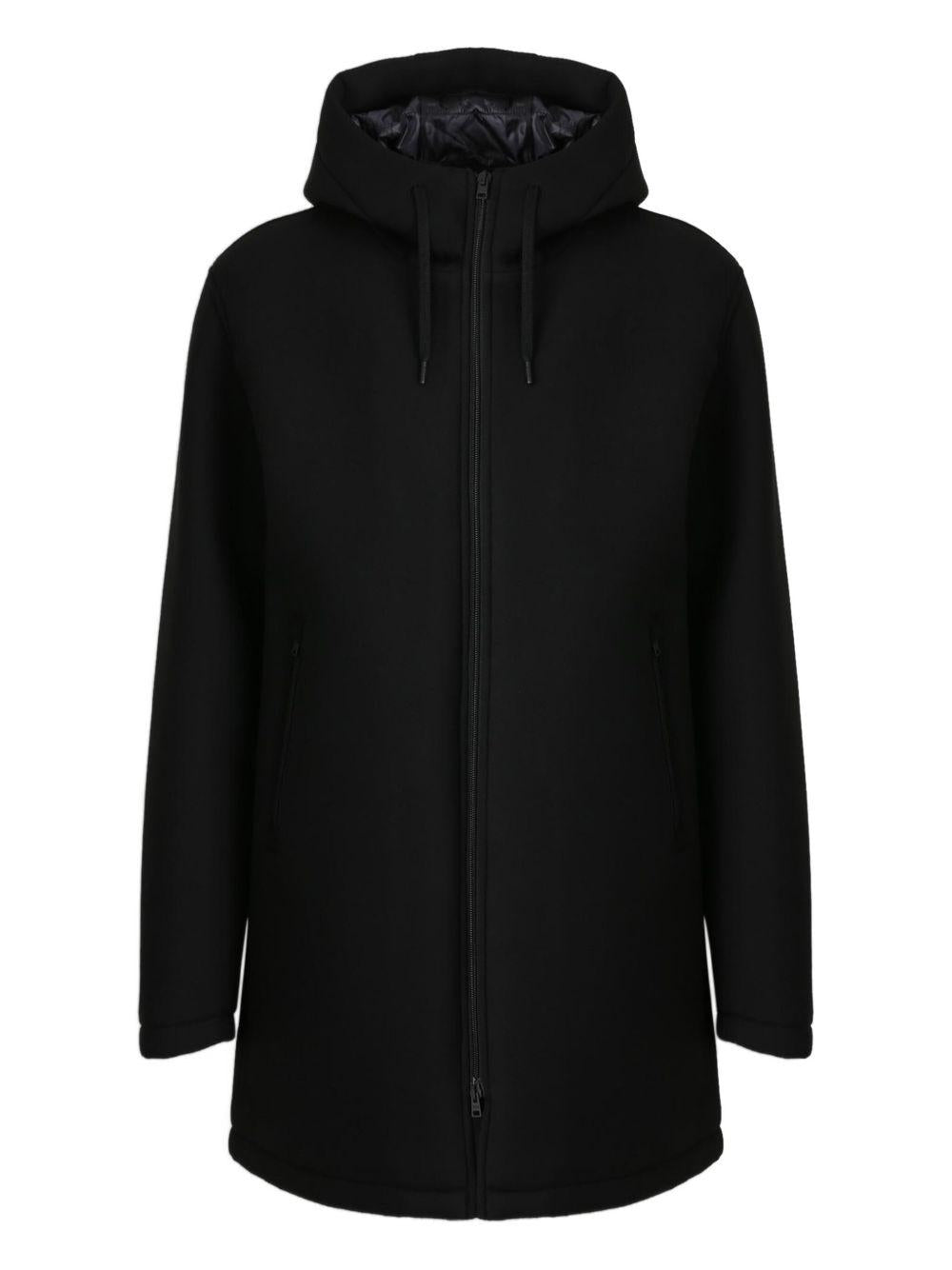 Giacca blu scuro con cappuccio e zip frontale 
