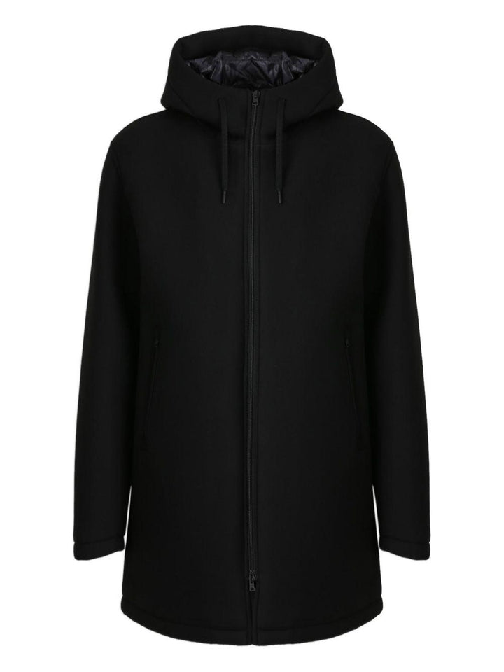 Giacca blu scuro con cappuccio e zip frontale 