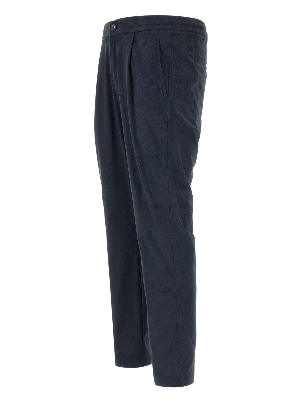 Pantaloni blu notte con pieghe e vita elasticizzata 