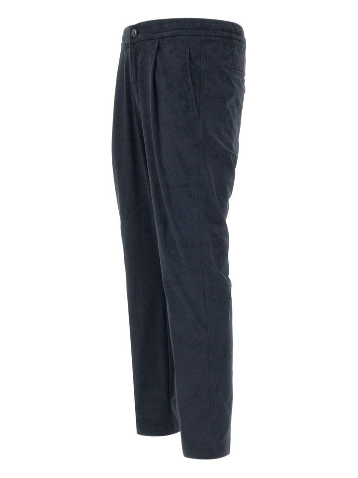 Pantaloni blu notte con pieghe e vita elasticizzata 