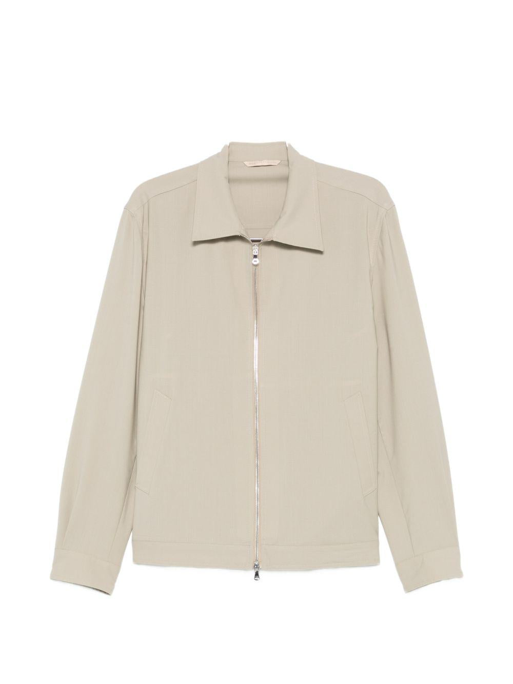 Giacca camicia beige con zip 